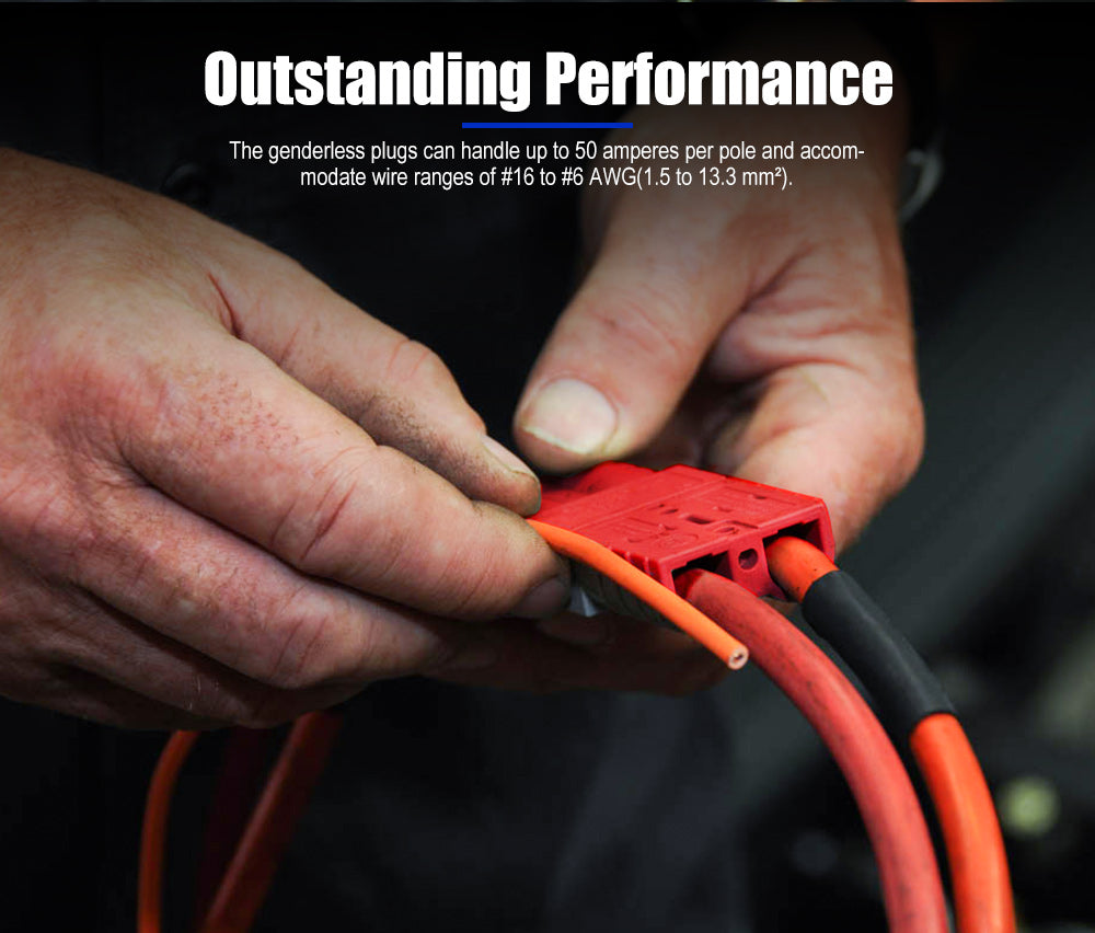 Atem Power 10Pcs Red Anderson Style Plug Connectors 50 AMP 12-24V 6AWG DC Power - Sunyee