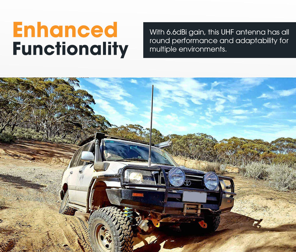 6.6DBI Black Heavy Duty Hi Gain Antenna For Uhf Cb Radio Bull Bar Fiberglass New - Sunyee