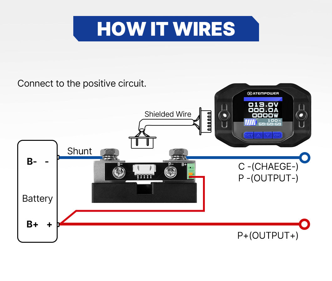 Atem Power Battery Monitor With Shunt High Low Voltage Wire 12V Battery 500A - Sunyee