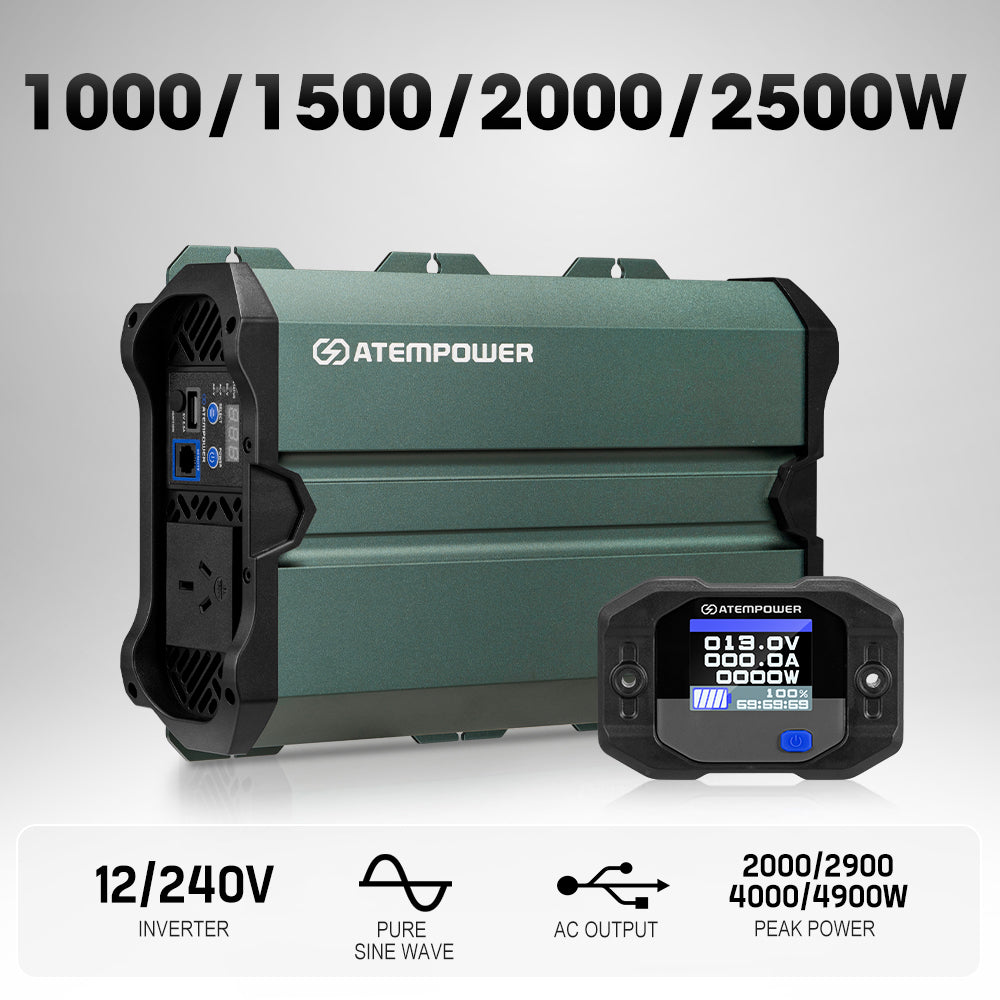 Atem Power 1000W/1500W/2000W/2500W Pure Sine Wave Inverter 12V to 240V Remote - Sunyee