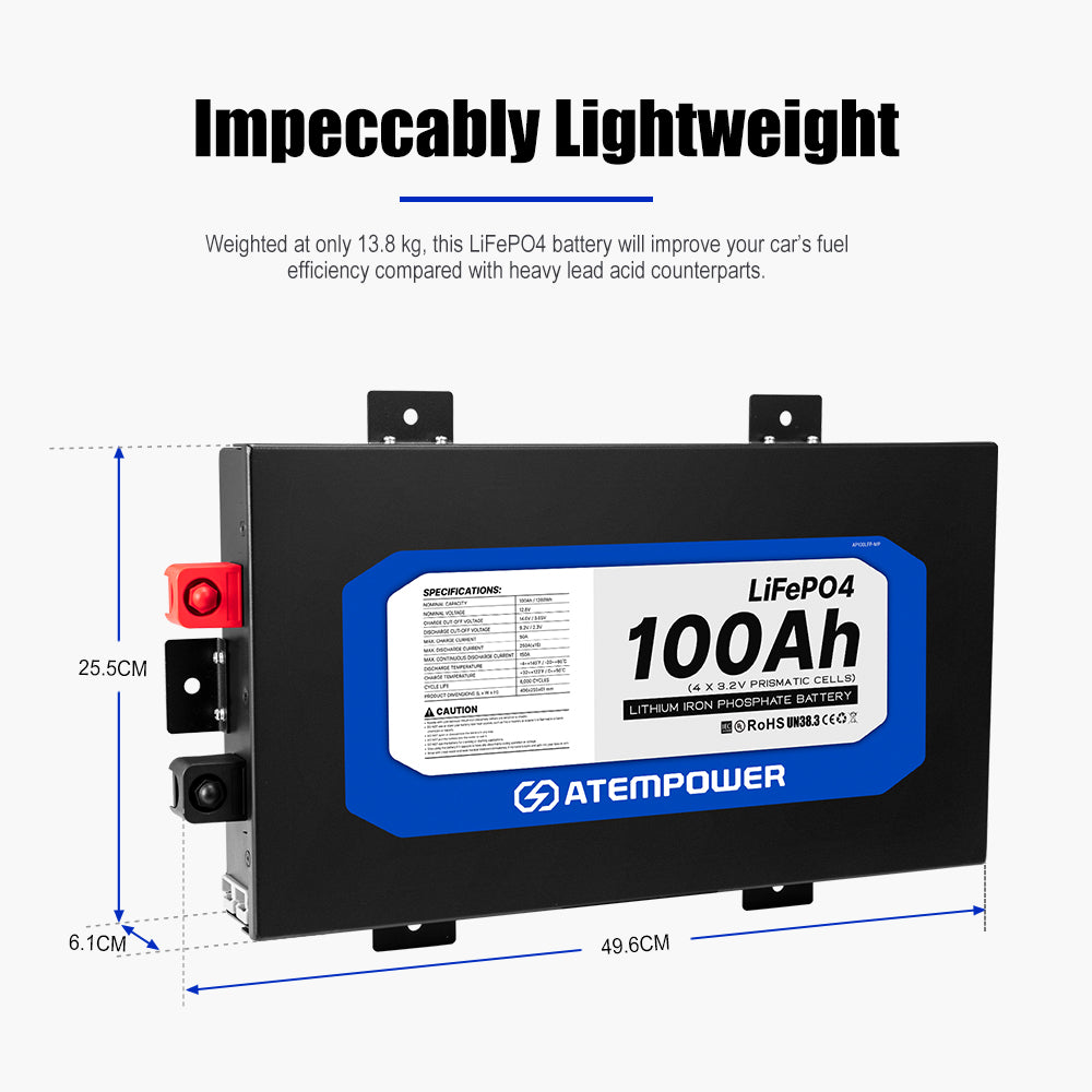 Atem Power 12V 100Ah Slimline Lithium Battery LiFePO4 Deep Cycle Battery - Sunyee