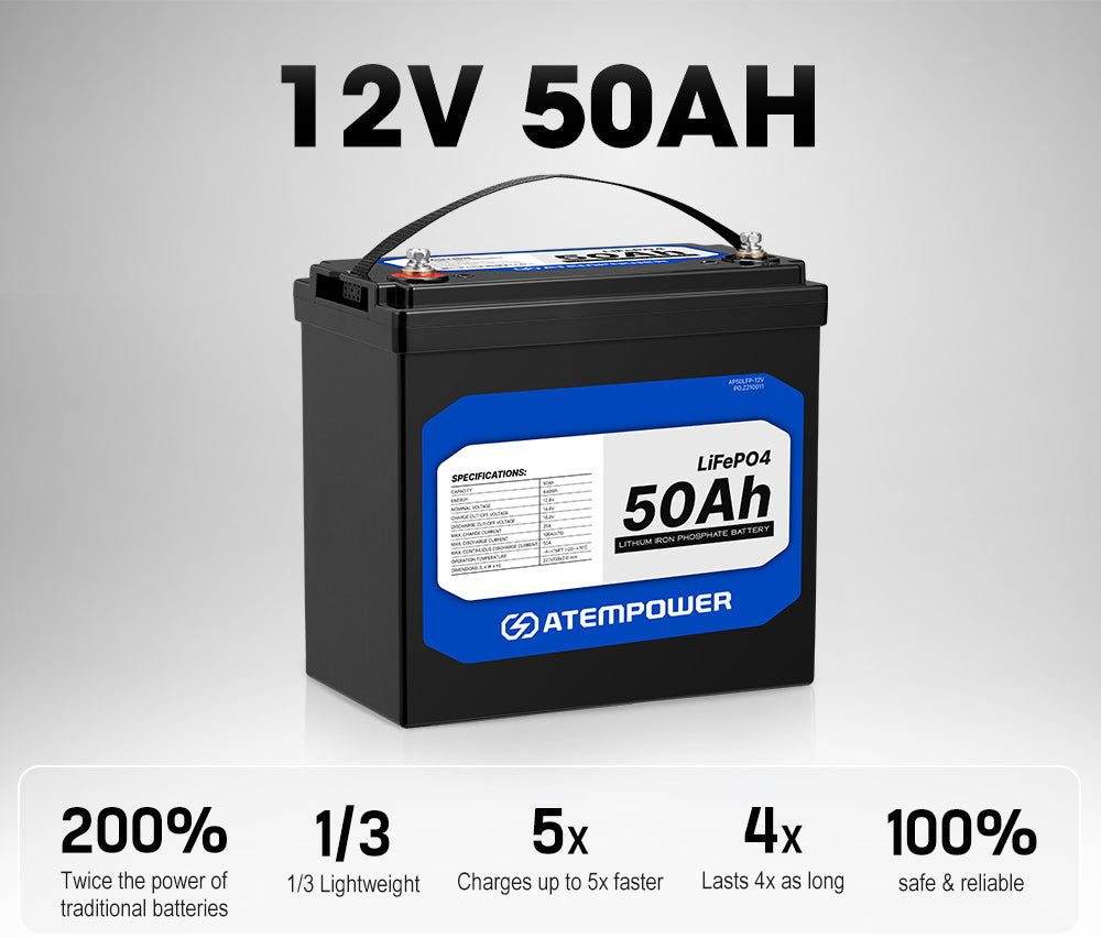 Atem Power 50Ah 12V LiFePO4 Lithium Battery - Sunyee