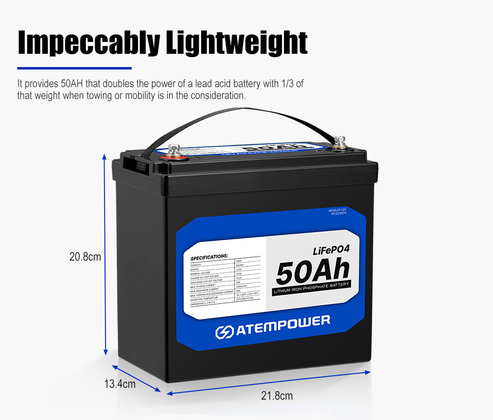 Atem Power 50Ah 12V LiFePO4 Lithium Battery - Sunyee