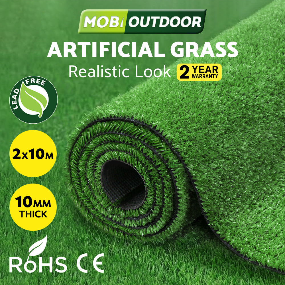 Mobi Artificial Grass Synthetic Fake Lawn 20~60SQM Turf Plant Plastic Olive 10mm - Sunyee