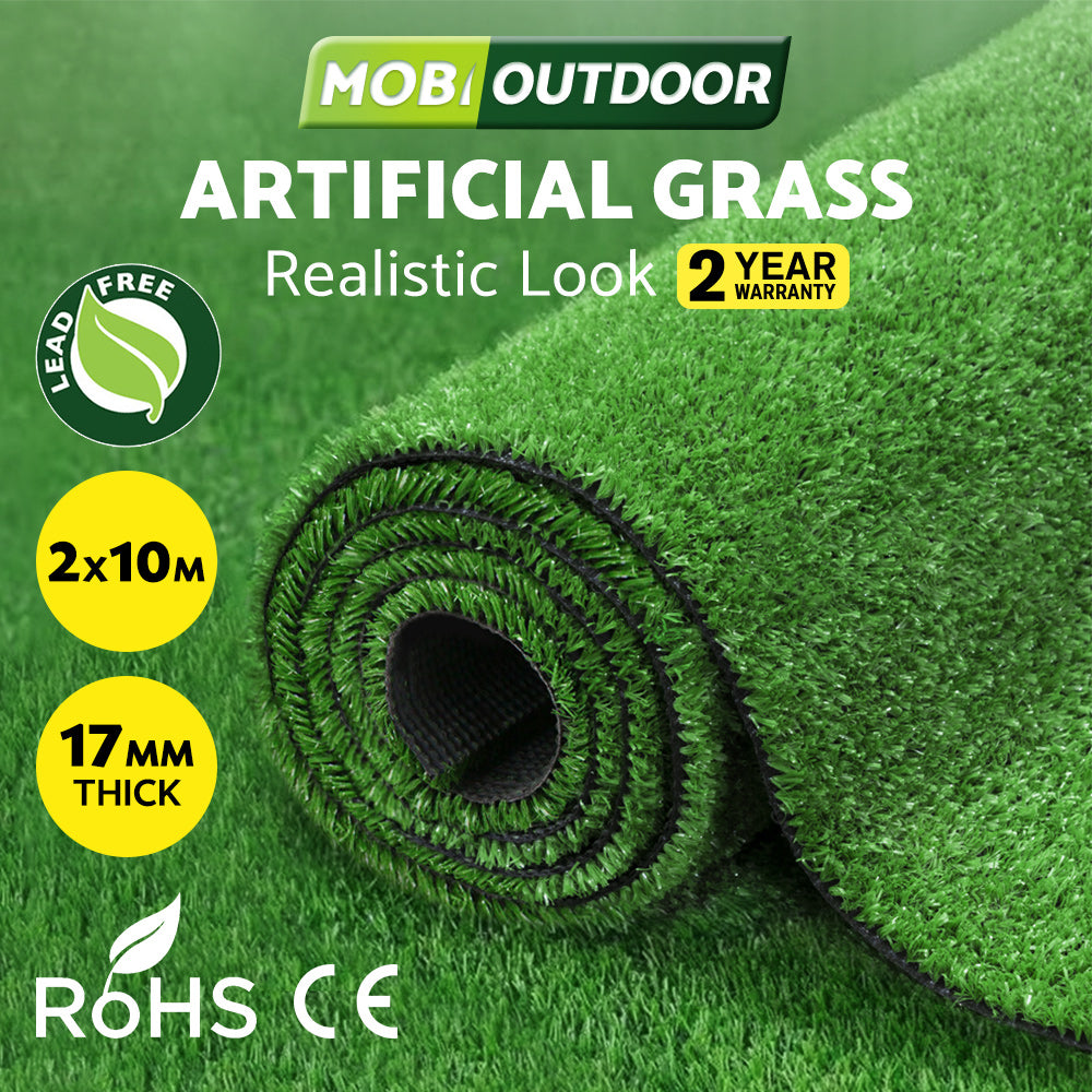 Mobi Artificial Grass Synthetic Fake Lawn 20~60SQM Turf Plant Plastic Olive 17mm - Sunyee