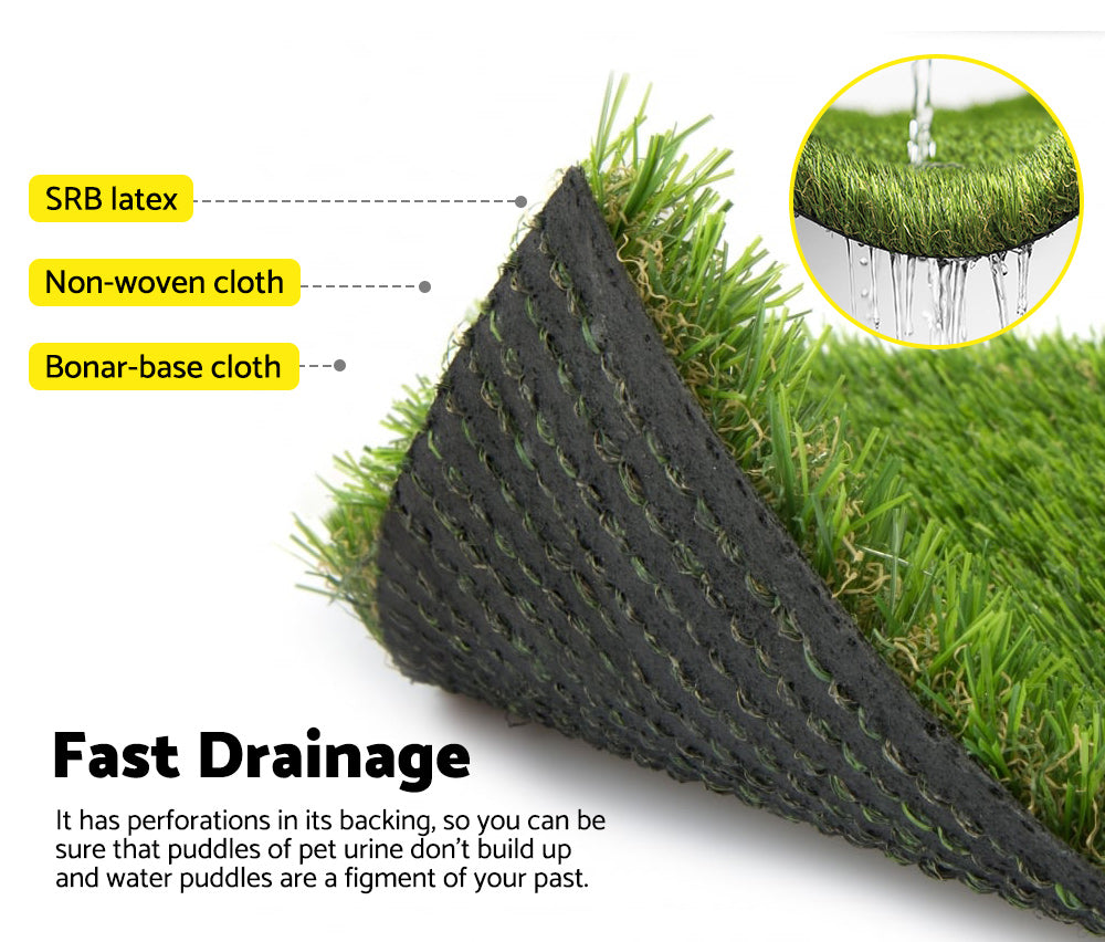 MOBI OUTDOOR Artificial Grass Synthetic Fake Lawn 2mx5m Turf Plastic Plant 30mm - Sunyee