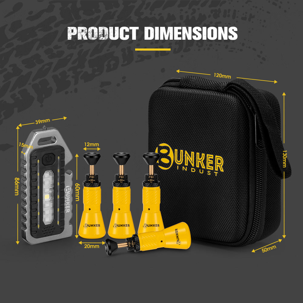 Bunker Indust Tyre Deflators x4 Air Deflator 10~30 PSI Valve Core Tool With LED - Sunyee