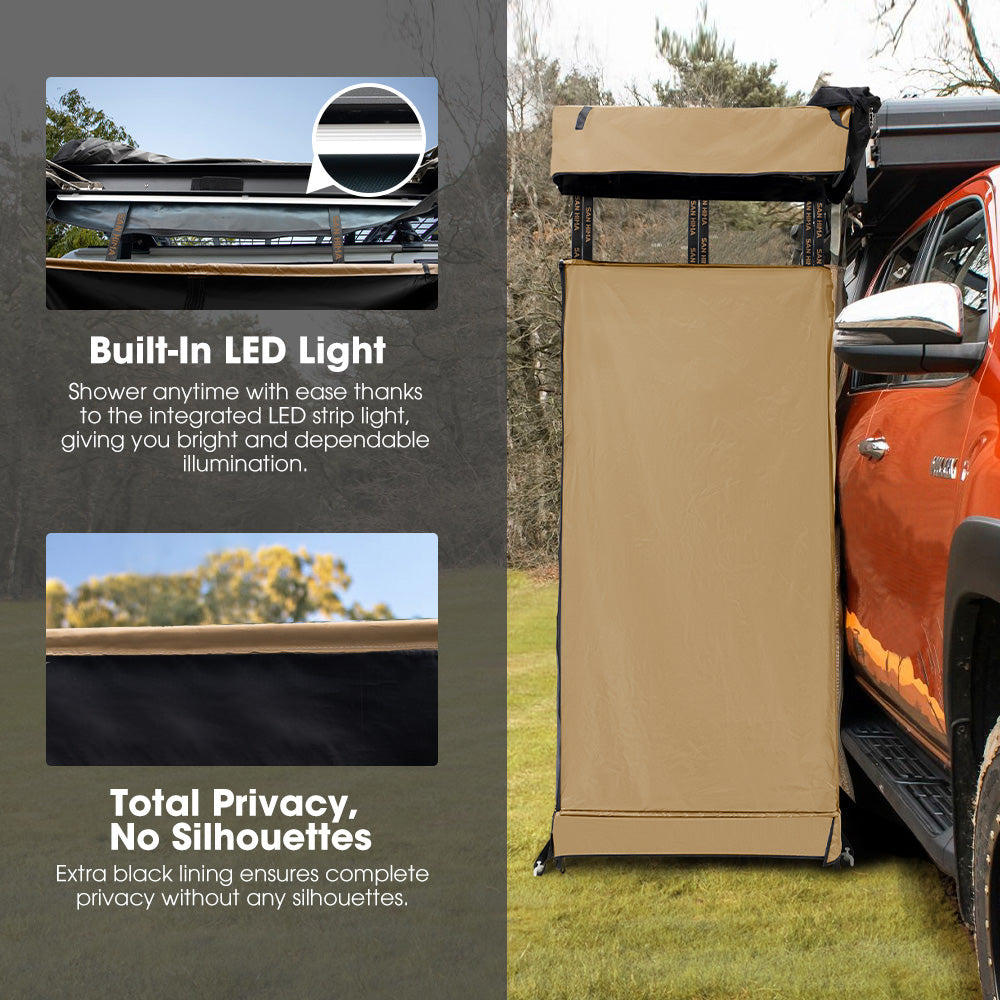 San Hima Camping Shower Tent Awning Fold-Out Instant Ensuite + 8L Gas Hot Water Heater - Sunyee