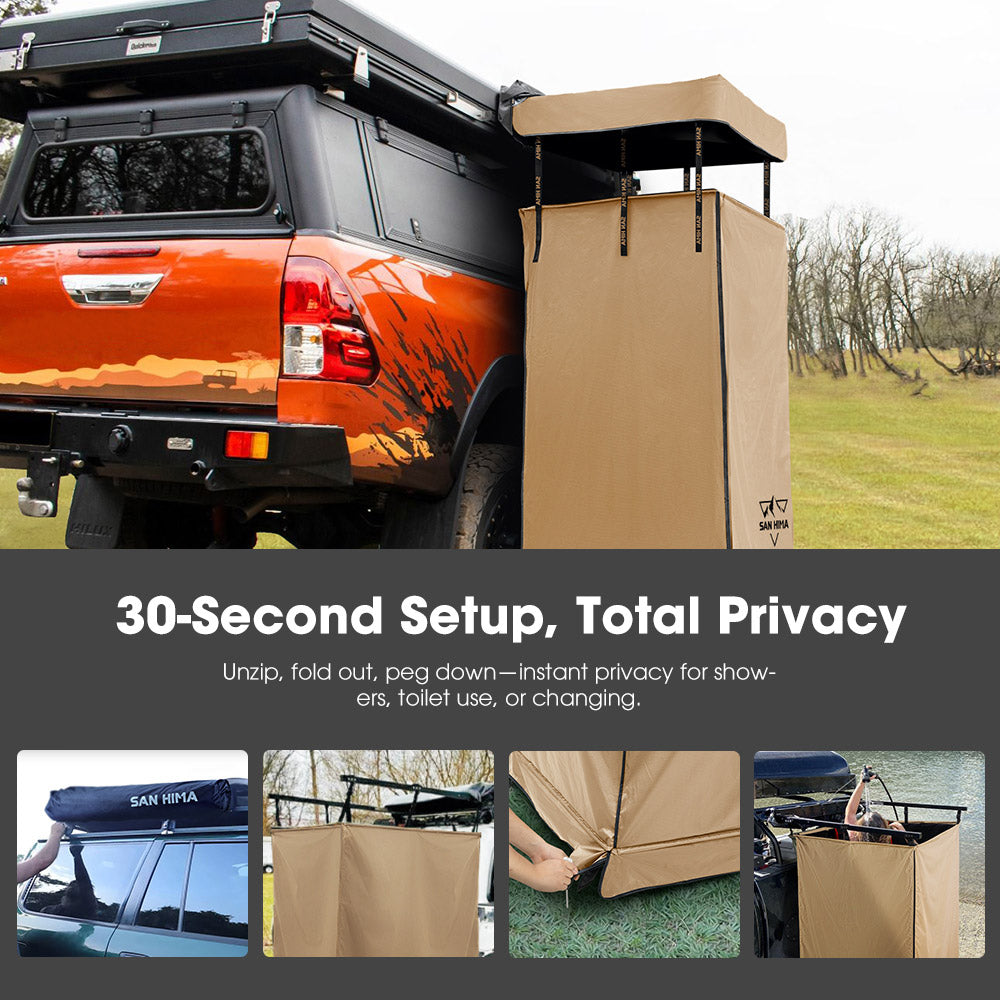 San Hima Camping Shower Tent Awning Fold-Out Instant With 8L Gas Hot Water Heater - Sunyee