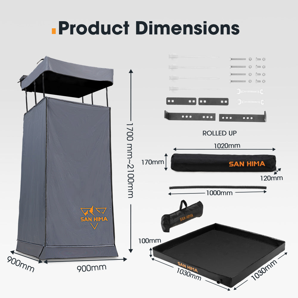 San Hima Camping Shower Tent Awning Fold-Out Grey + Camping Shower Tent Base - Sunyee