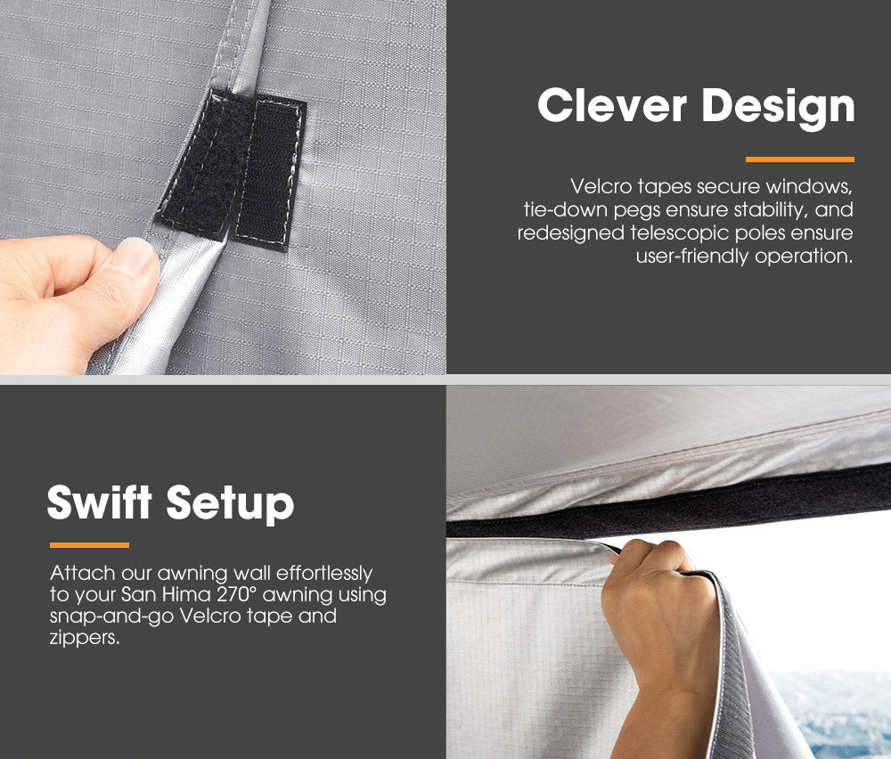 San Hima 270 Degree Awning With Side Wall Free-Standing Extension + "L" Bracket - Sunyee