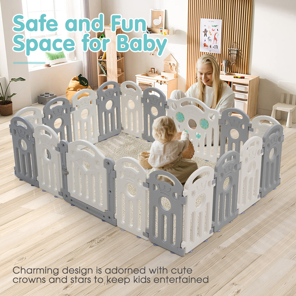 Playpals Kids Playpen Baby Safety Gate Toddler Fence Child Play Game 18 Panels - Sunyee