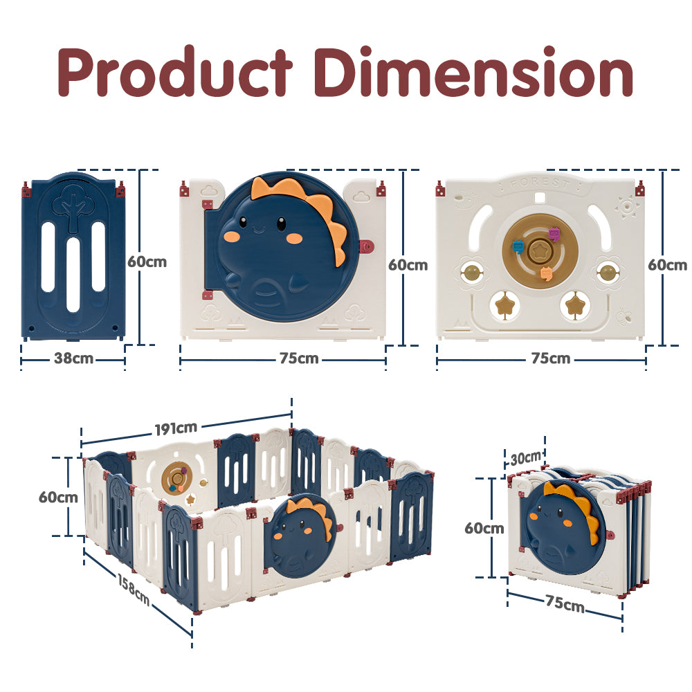 Playpals Kids Playpen Baby Large Safety Gate Toddler Fence Child Play 16 Panels - Sunyee