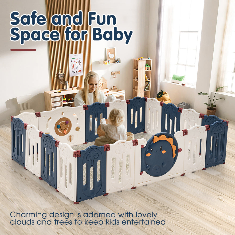 Playpals Kids Playpen Baby Large Safety Gate Toddler Fence Child Play 16 Panels - Sunyee
