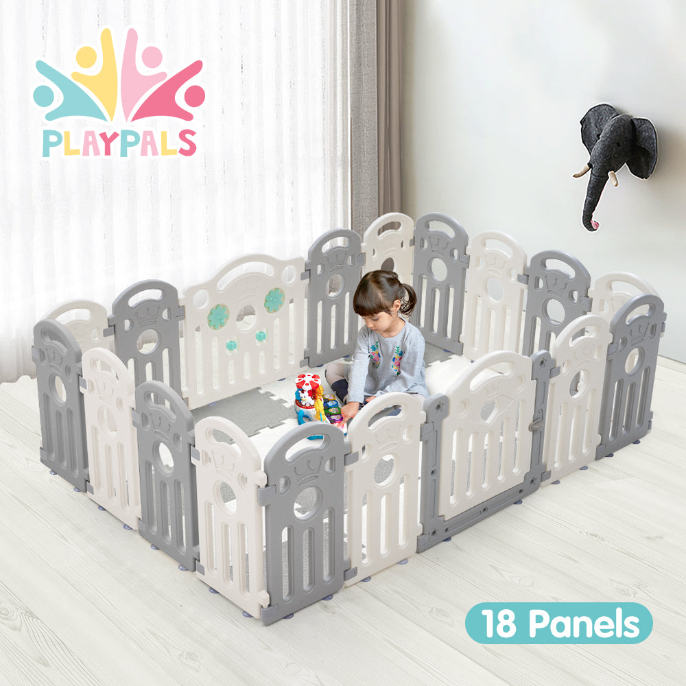 Playpals Kids Playpen Baby Safety Gate Toddler Fence Child Play 18/22/24 Panels - Sunyee