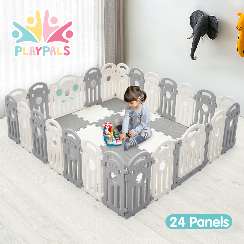 Playpals Kids Playpen Baby Safety Gate Toddler Fence Child Play Game 24 Panels - Sunyee