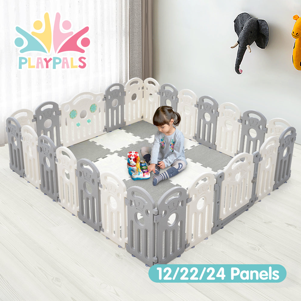 Playpals Kids Playpen Baby Safety Gate Toddler Fence Child Play 18/22/24 Panels - Sunyee