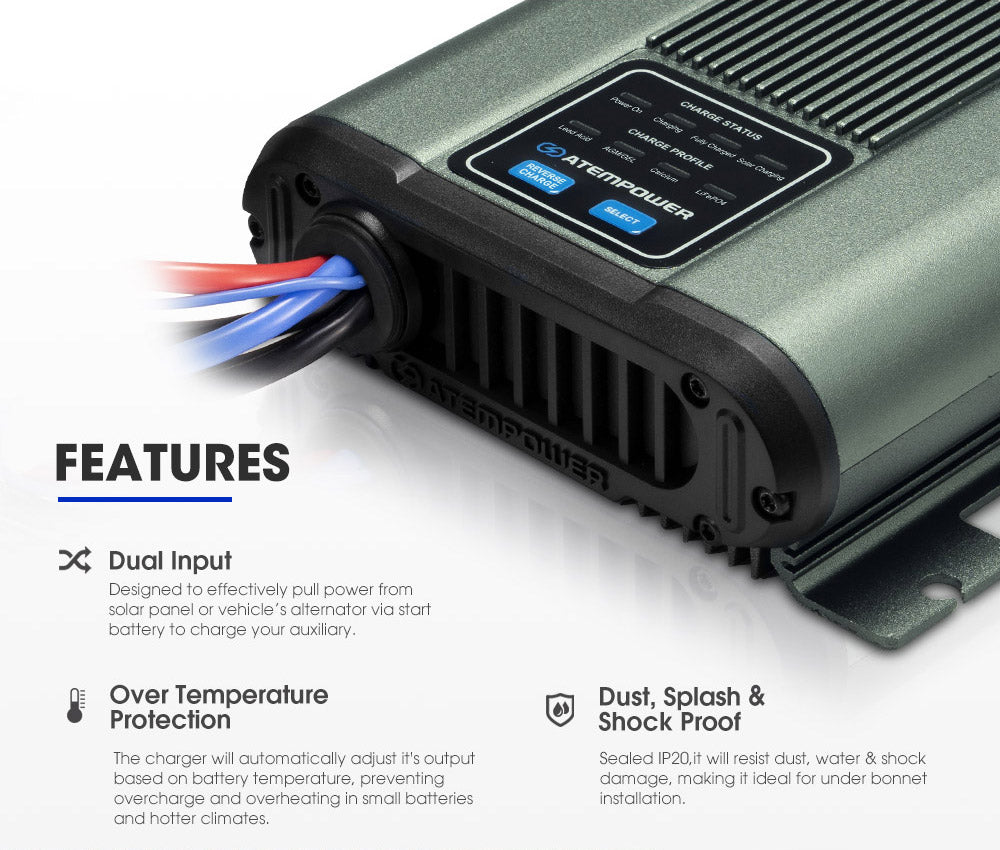 Atem Power 12V 25A DC to DC Battery Charger MPPT Dual Battery System Kit Isolator - Sunyee