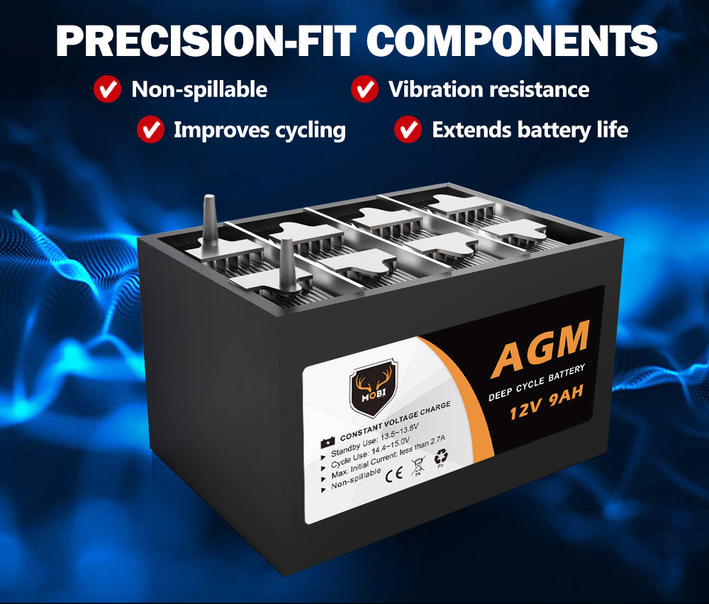 12V 9AH AGM Battery Deep Cycle Battery AMP Lead Acid SLA Solar Power - Sunyee