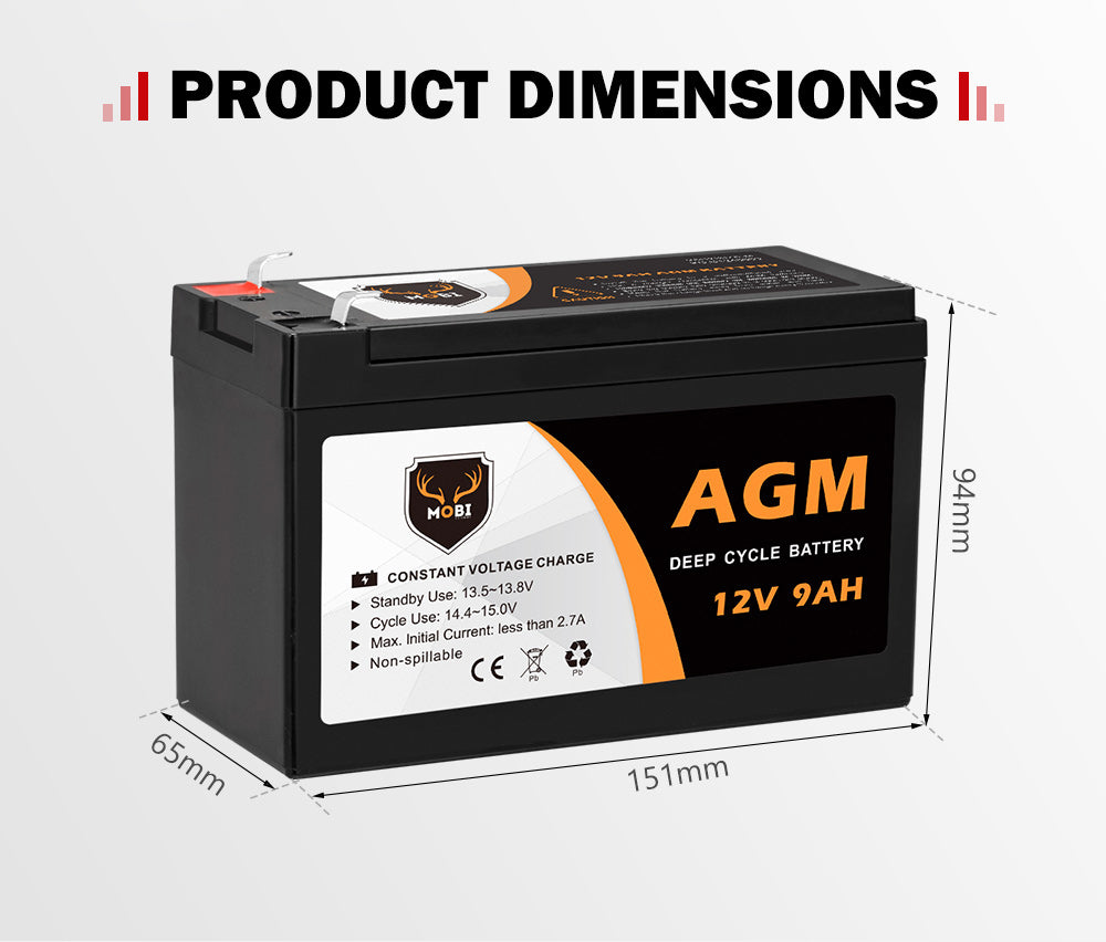 12V 9AH AGM Battery Deep Cycle Battery AMP Lead Acid SLA Solar Power - Sunyee