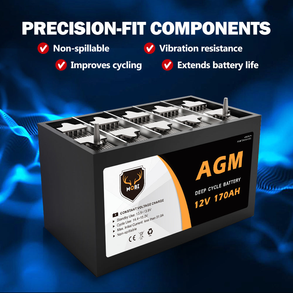 170AH 12V AGM Deep Cycle Battery Golf Cart Buggy Camping Scooter Solar Battery - Sunyee