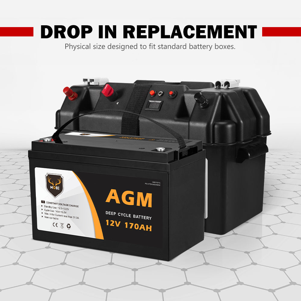 170AH 12V AGM Deep Cycle Battery Golf Cart Buggy Camping Scooter Solar Battery - Sunyee