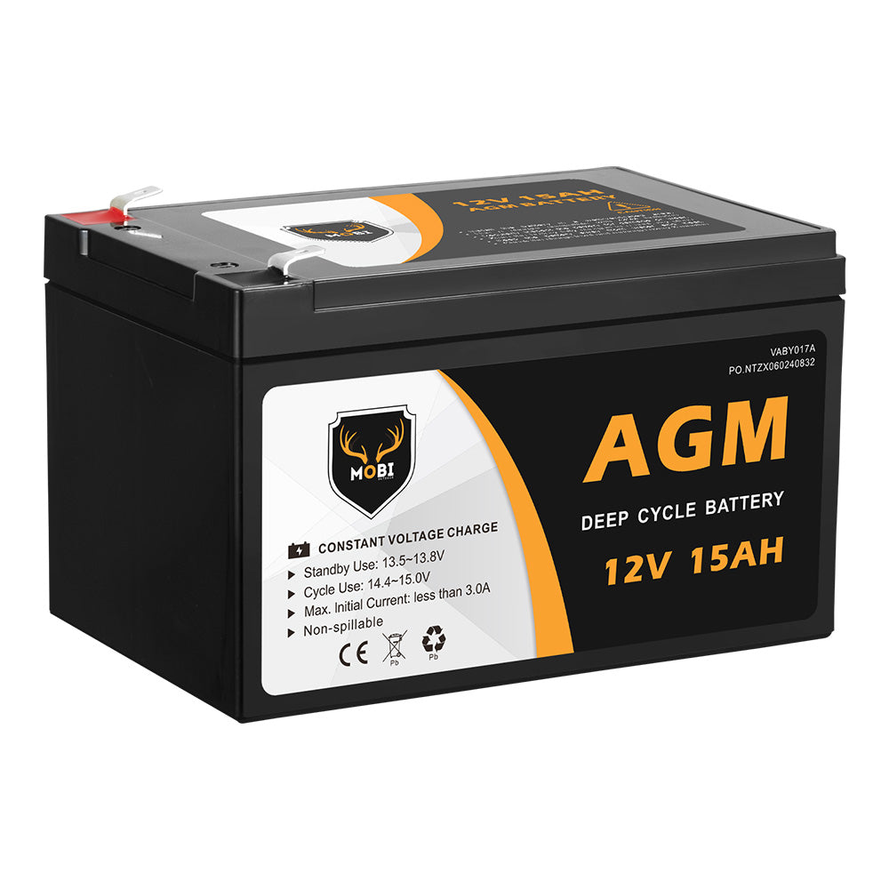 Mobi 15AH 12V AGM Battery Deep Cycle Camping Marine Solar SLA Lead Acid - Sunyee