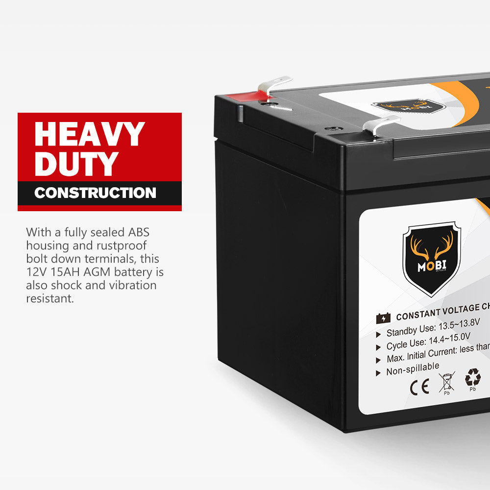 Mobi 15AH 12V AGM Battery Deep Cycle Camping Marine Solar SLA Lead Acid - Sunyee