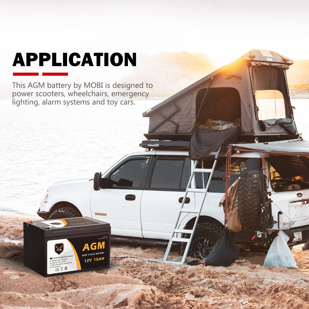 Mobi 15AH 12V AGM Battery Deep Cycle Camping Marine Solar SLA Lead Acid - Sunyee