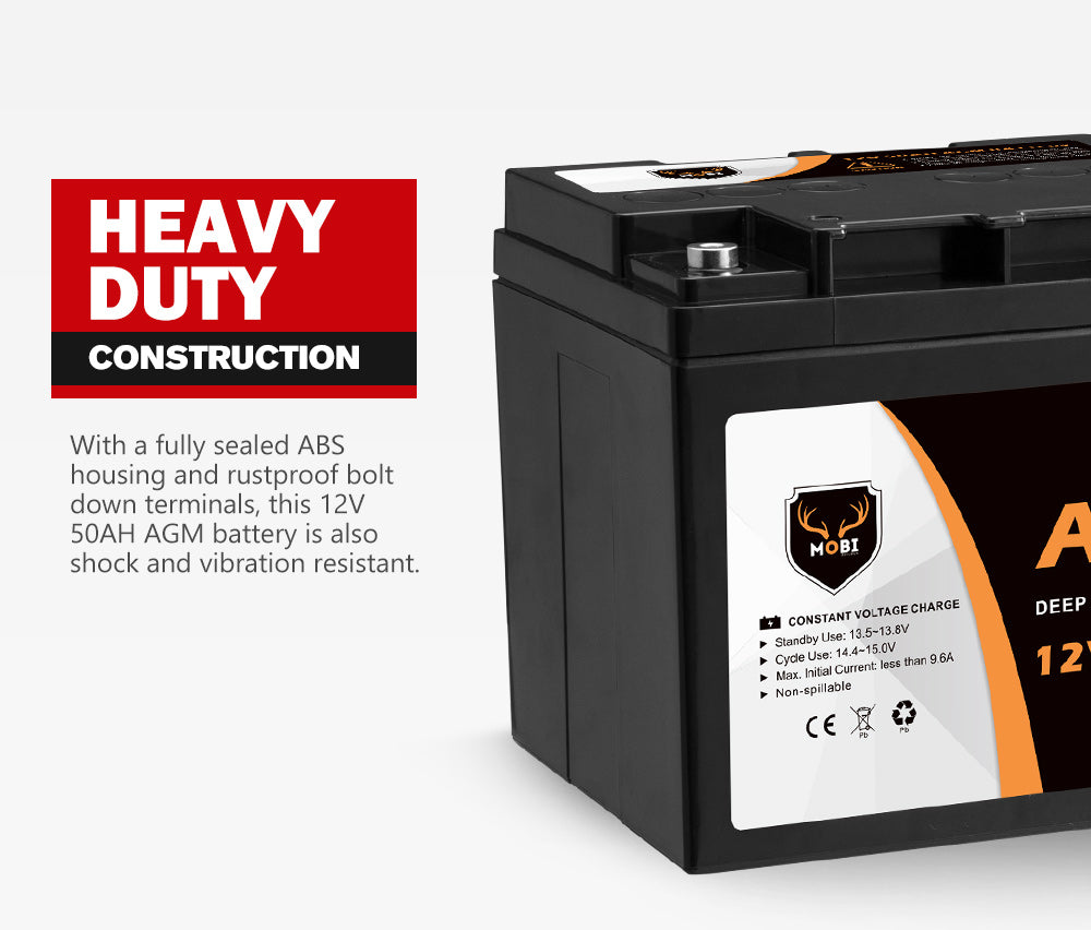 Mobi 12V 50AH AGM Battery Deep Cycle Mobility Scooter Golf Cart Camping - Sunyee