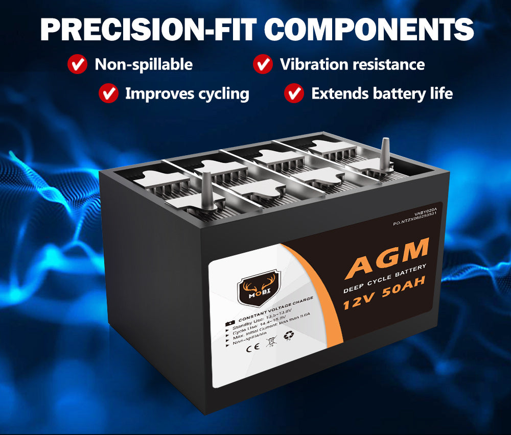 Mobi 12V 50AH AGM Battery Deep Cycle Mobility Scooter Golf Cart Camping - Sunyee