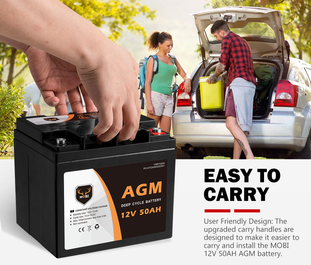 Mobi 12V 50AH AGM Battery Deep Cycle Mobility Scooter Golf Cart Camping - Sunyee