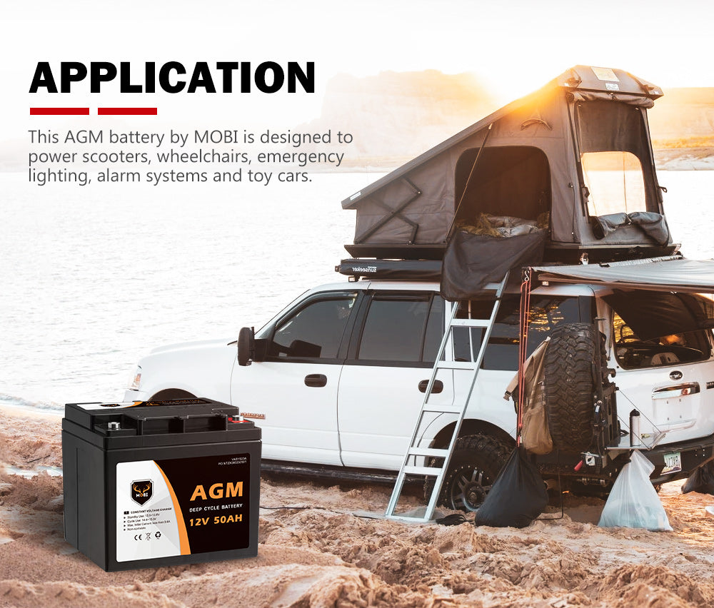 Mobi 12V 50AH AGM Battery Deep Cycle Mobility Scooter Golf Cart Camping - Sunyee