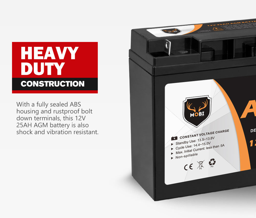 Mobi 12V 25AH AGM Battery Deep Cycle Mobility Scooter Golf Cart Camping 4x4 - Sunyee