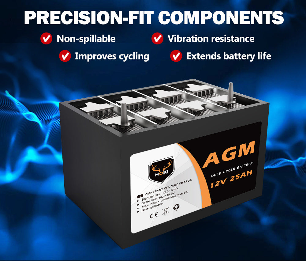 Mobi 12V 25AH AGM Battery Deep Cycle Mobility Scooter Golf Cart Camping 4x4 - Sunyee