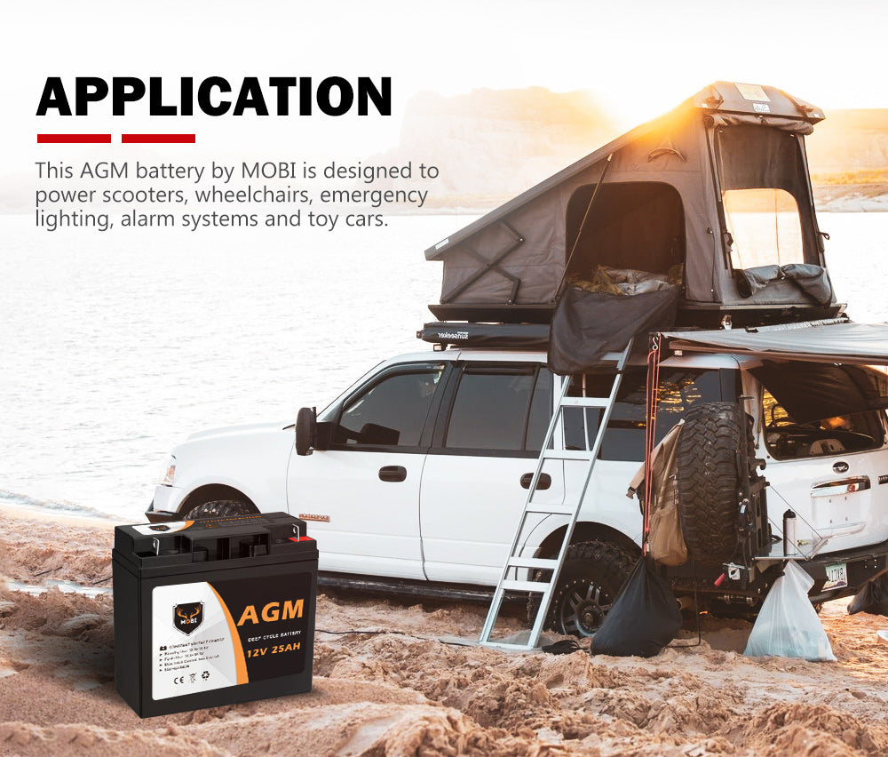 Mobi 12V 25AH AGM Battery Deep Cycle Mobility Scooter Golf Cart Camping 4x4 - Sunyee