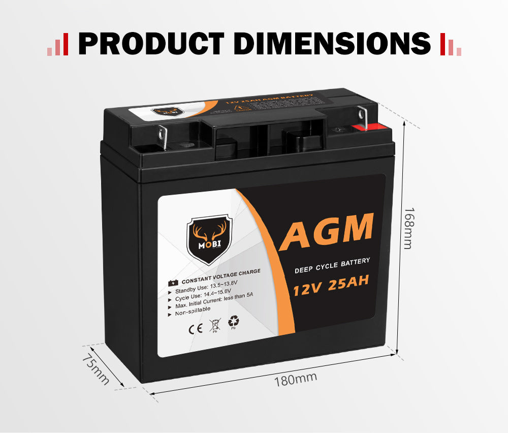 Mobi 12V 25AH AGM Battery Deep Cycle Mobility Scooter Golf Cart Camping 4x4 - Sunyee