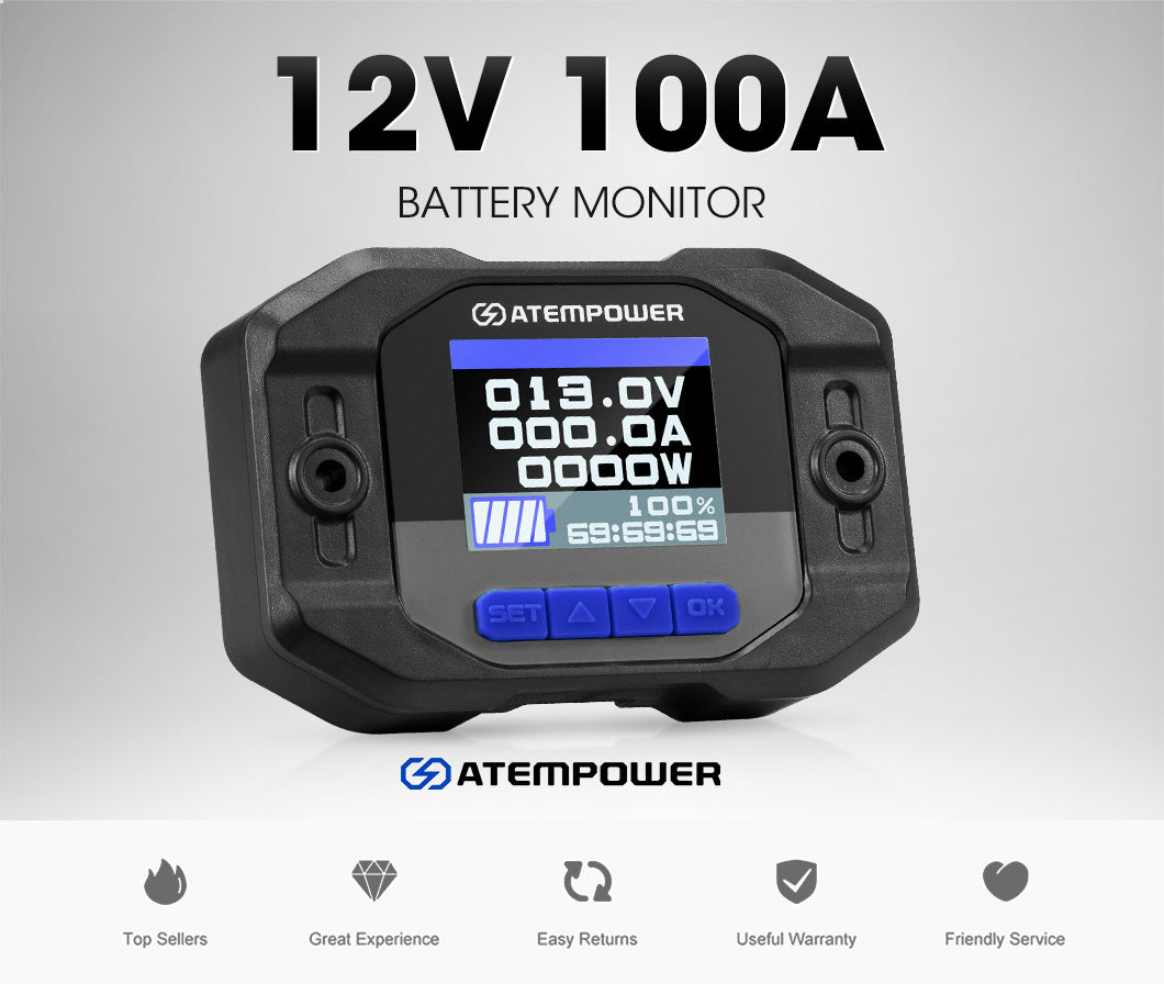 Atem Power Battery Monitor High Low Voltage w/Shunt Wire 12V Battery 100A - Sunyee