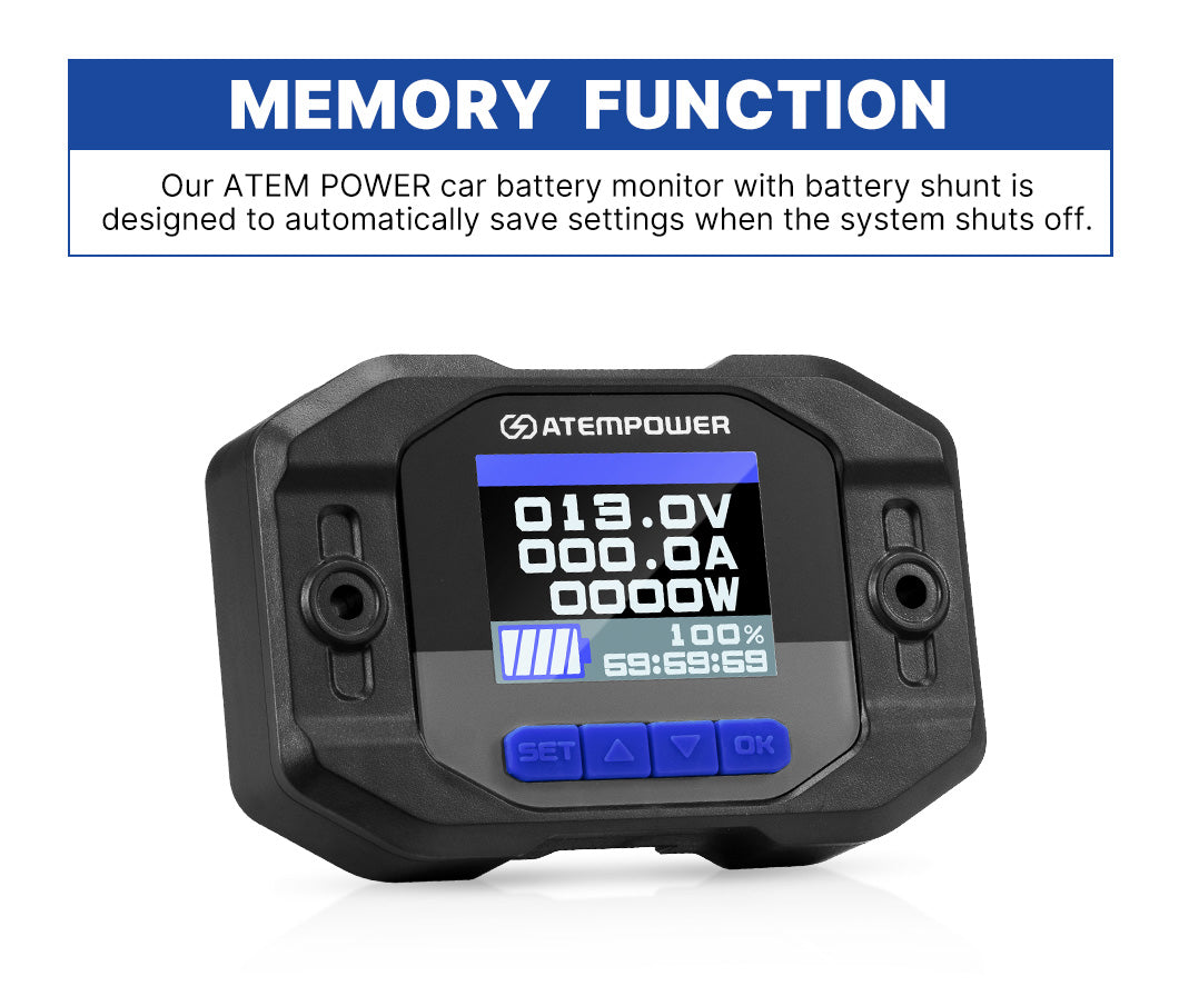 Atem Power Battery Monitor High Low Voltage w/Shunt Wire 12V Battery 100A - Sunyee