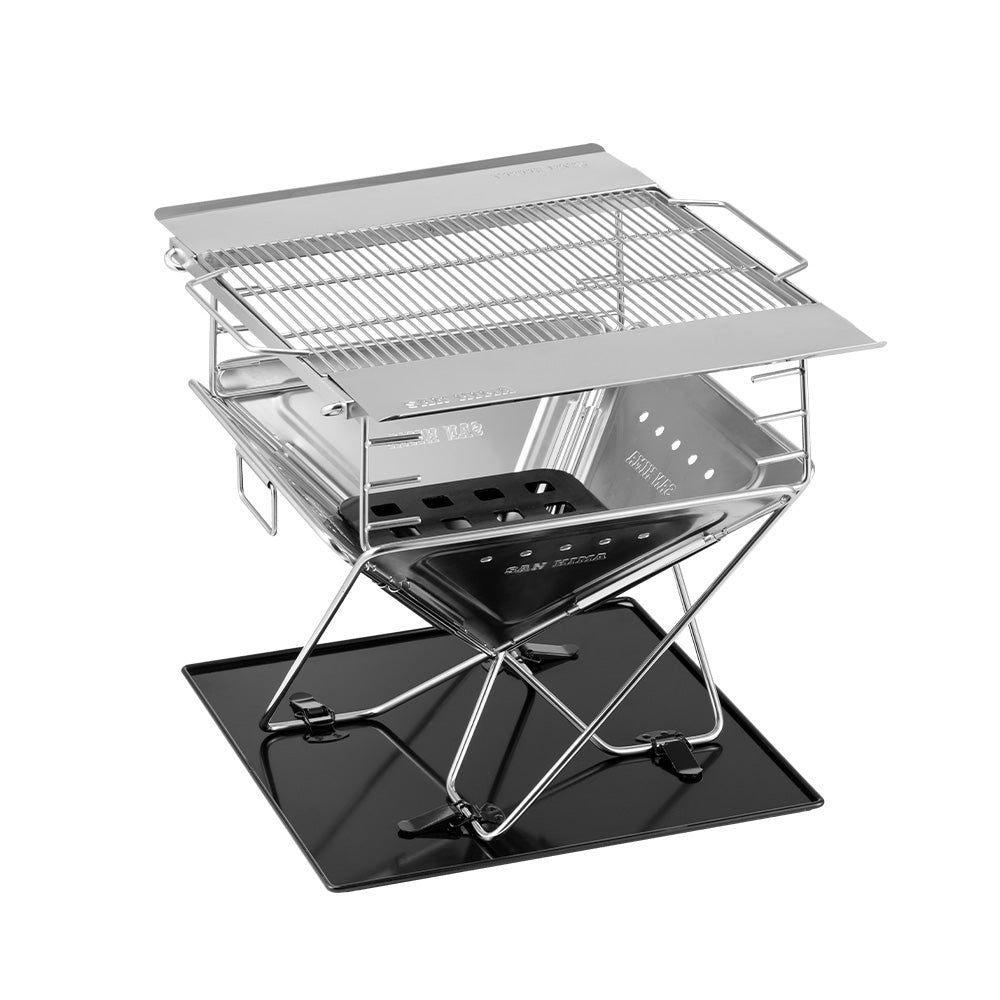 San Hima Portable Fire Pit Large Size Folding Stainless Steel BBQ Grill Outdoor - Sunyee