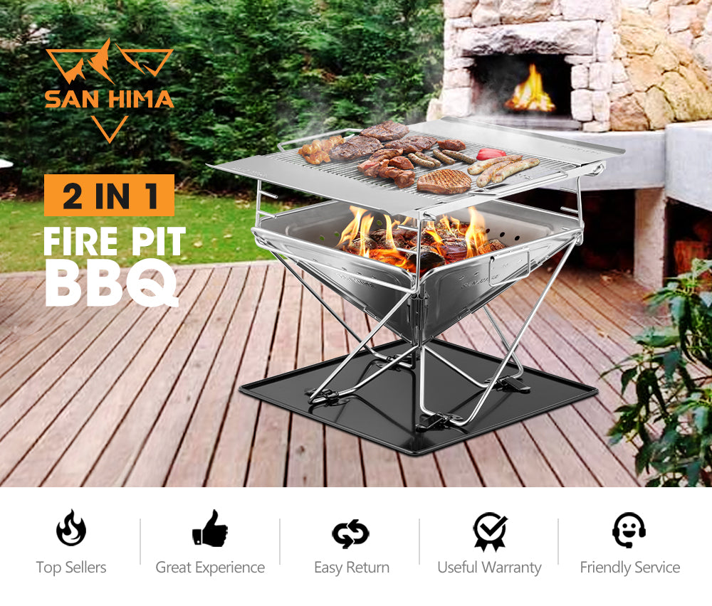 San Hima Portable Fire Pit Large Size Folding Stainless Steel BBQ Grill Outdoor - Sunyee