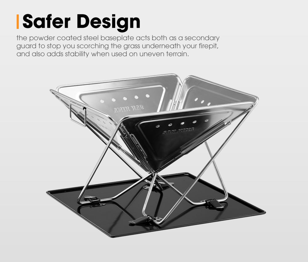 San Hima Portable Fire Pit Large Size Folding Stainless Steel BBQ Grill Outdoor - Sunyee