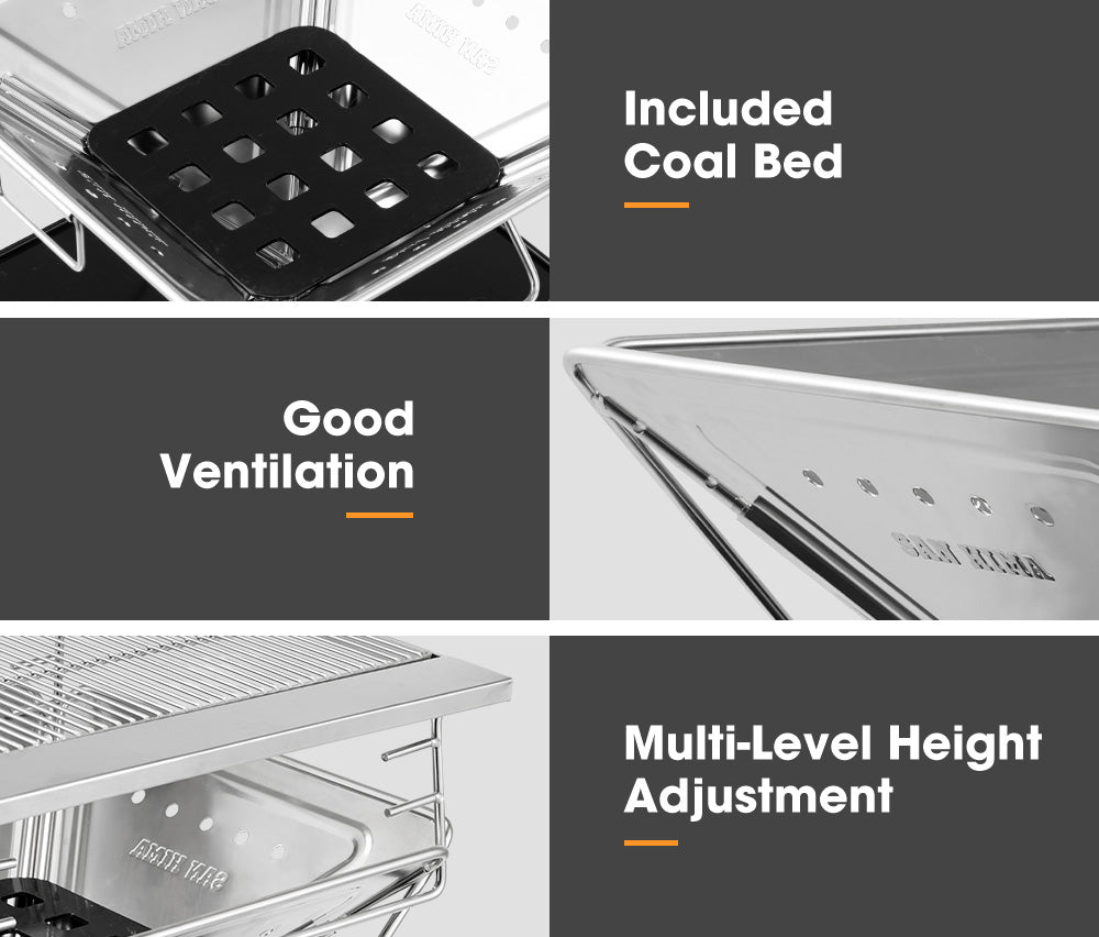 San Hima Portable Fire Pit Large Size Folding Stainless Steel BBQ Grill Outdoor - Sunyee