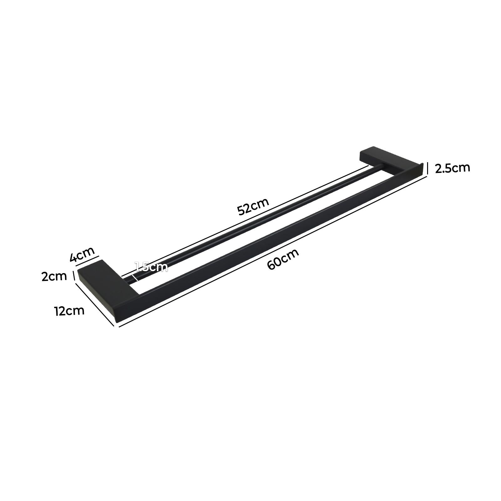 Double Towel Rail 60cm Rack Bar Holder Bathroom Accessories Black - Sunyee