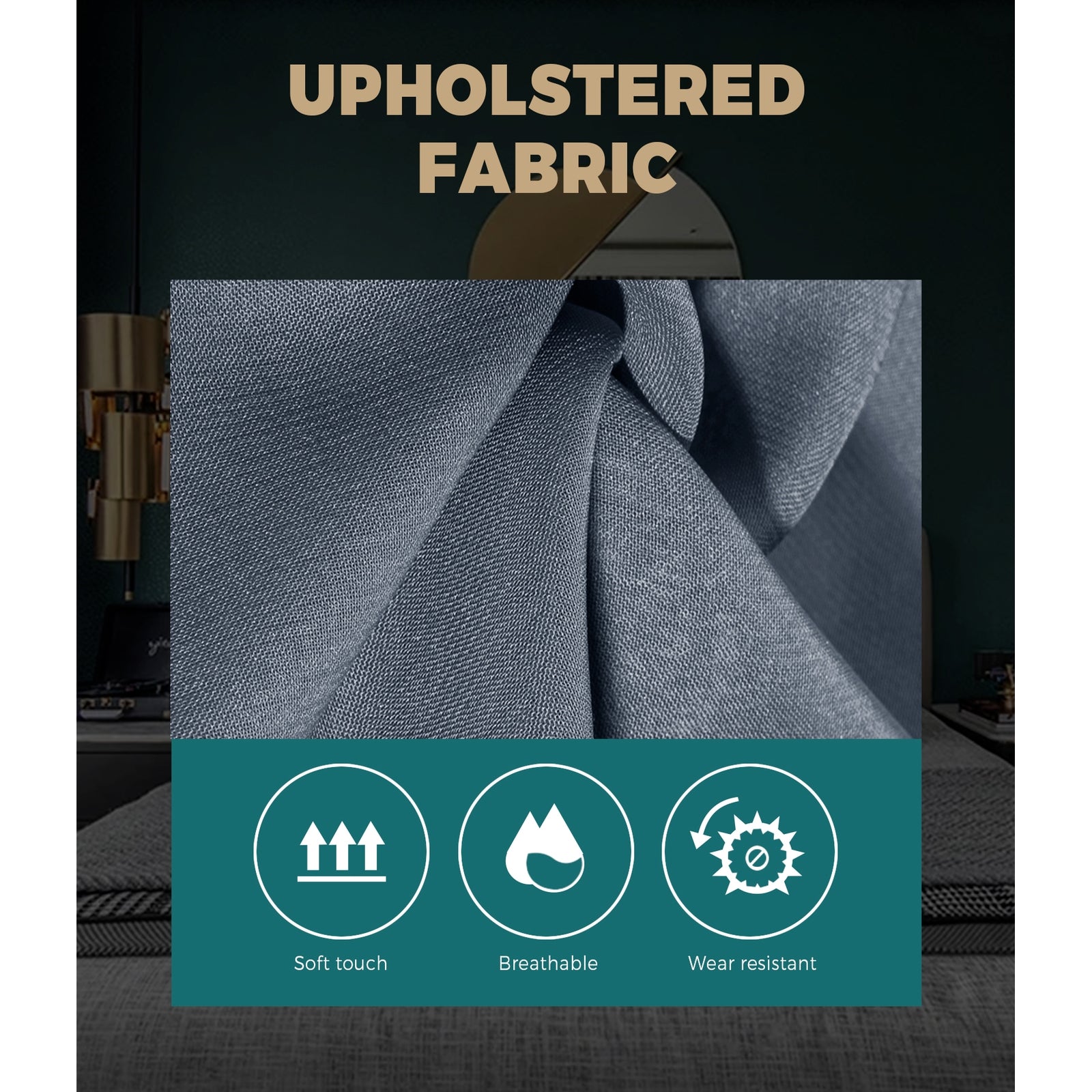 Bed Frame King Single Size Base Mattress Platform Fabric Wooden Solid Slat Grey - Sunyee