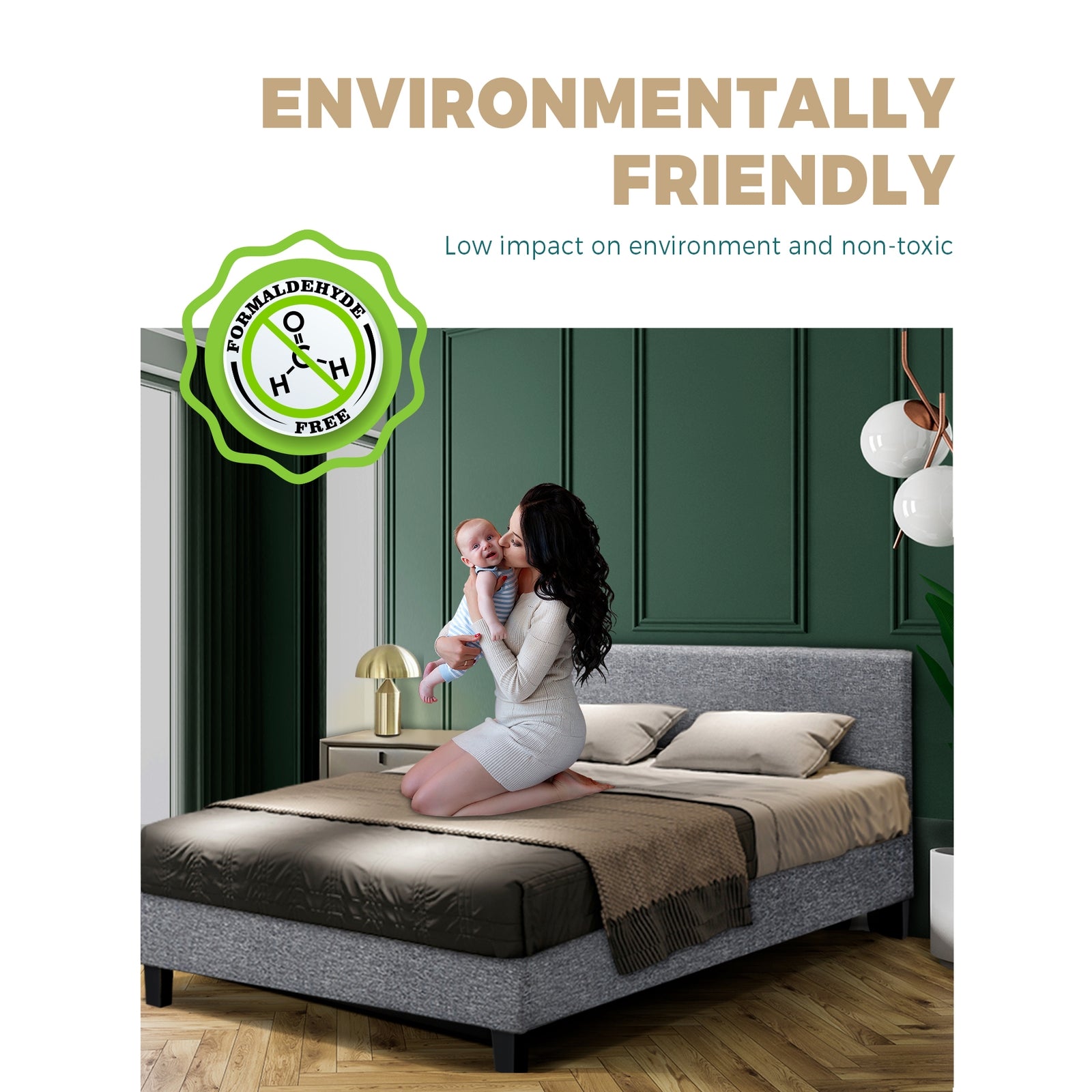 Bed Frame King Single Size Base Mattress Platform Fabric Wooden Solid Slat Grey - Sunyee