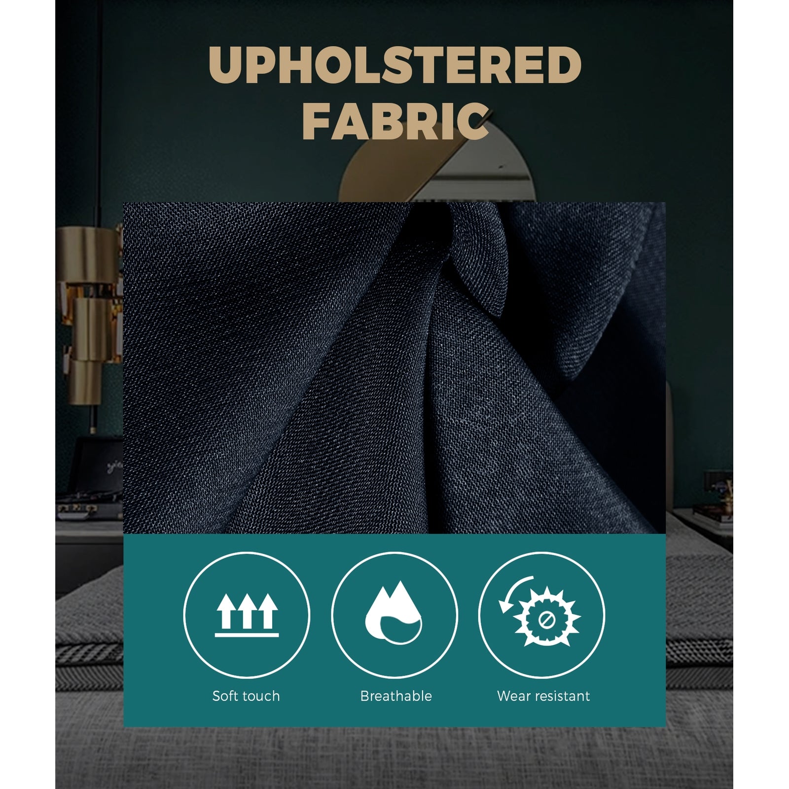 Bed Frame Queen Mattress Base Wooden Platform Fabric Solid Platform Charcoal - Sunyee