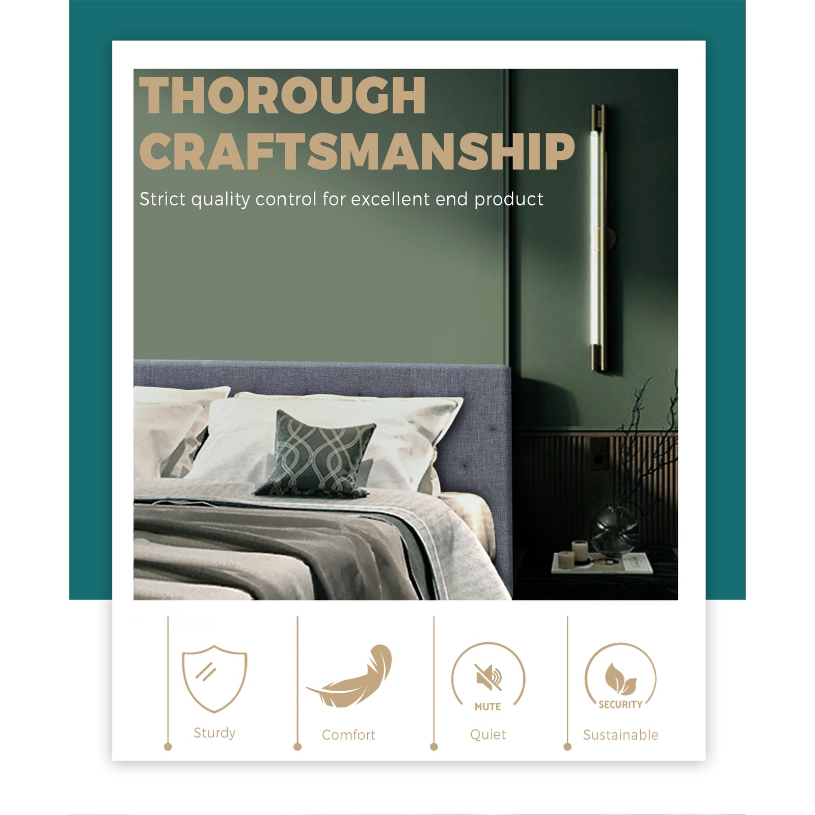 Bed Frame King Single Mattress Base Fabric Wooden Platform Solid Slat Grey - Sunyee