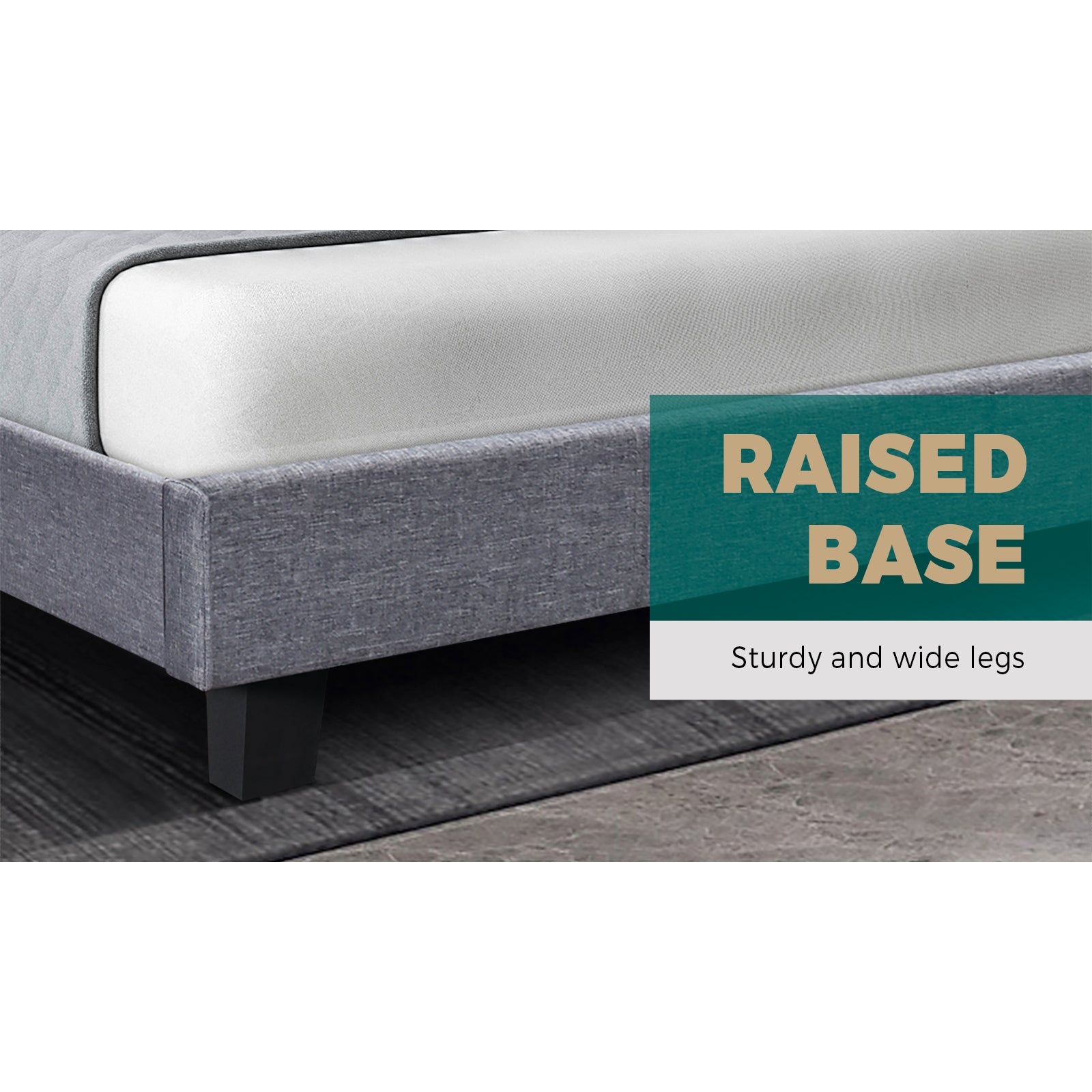 Bed Frame Single Size Mattress Base Wooden Platform Fabric Solid Slat Grey - Sunyee