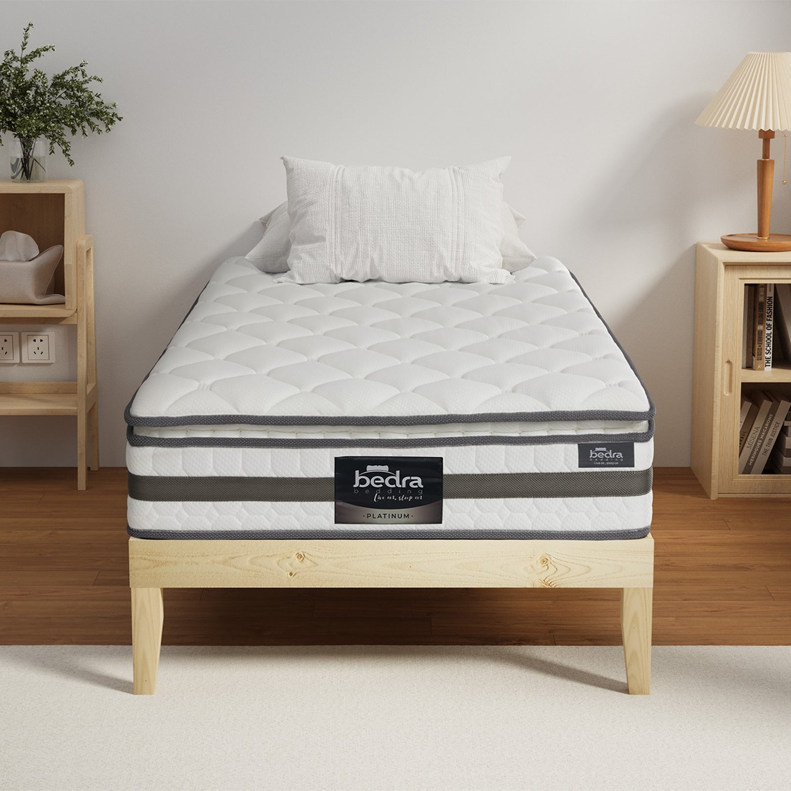 Oikiture Bed Frame King Single Wooden Timber Platform with Mattress - Sunyee
